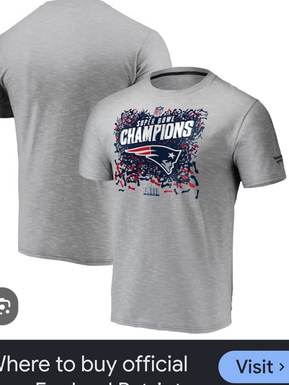 NFL Super Bowl Patriots T size  3X grey red blue stretchy cotton. Machin…